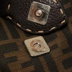 Pre Owned Fendi Tobacco Zucca Canvas And Leather Medium Linda Satchel