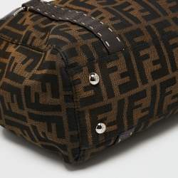 Pre Owned Fendi Tobacco Zucca Canvas And Leather Medium Linda Satchel