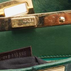 Pre Owned Fendi Green Ostrich Leather Mini Peekaboo Top Handle Bag
