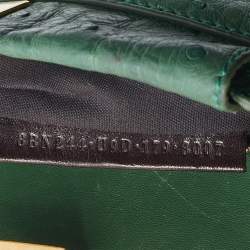 Pre Owned Fendi Green Ostrich Leather Mini Peekaboo Top Handle Bag