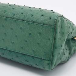 Pre Owned Fendi Green Ostrich Leather Mini Peekaboo Top Handle Bag