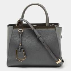 Pre Owned Fendi Grey Saffiano Leather Small 2Jours Tote
