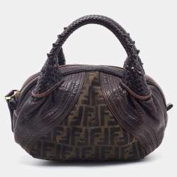 Pre Owned Fendi Brown Zucca Canvas And Leather Baby Spy Hobo