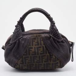 Pre Owned Fendi Brown Zucca Canvas And Leather Baby Spy Hobo