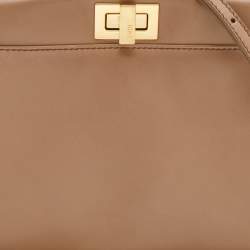 Pre Owned Fendi Taupe Leather Mini Peekaboo Top Handle Bag
