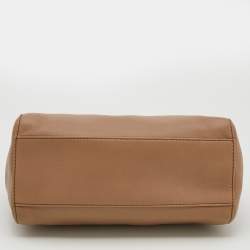 Pre Owned Fendi Taupe Leather Mini Peekaboo Top Handle Bag