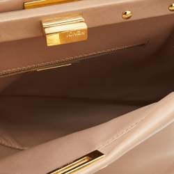 Pre Owned Fendi Taupe Leather Mini Peekaboo Top Handle Bag