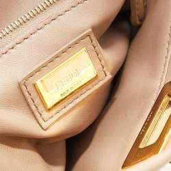 Pre Owned Fendi Taupe Leather Mini Peekaboo Top Handle Bag