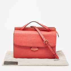 Pre Owned Fendi Pink Textured Leather Small Demi Jour Top Handle Bag