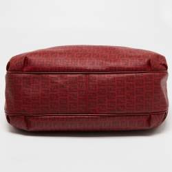 Pre Owned Fendi Red Zucchino Coated Canvas and Leather Chiusura Tote