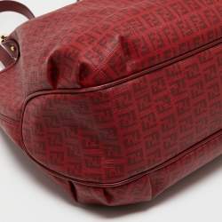 Pre Owned Fendi Red Zucchino Coated Canvas and Leather Chiusura Tote
