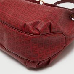 Pre Owned Fendi Red Zucchino Coated Canvas and Leather Chiusura Tote