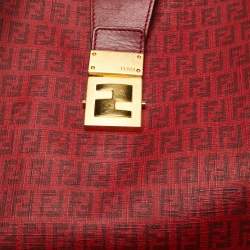 Pre Owned Fendi Red Zucchino Coated Canvas and Leather Chiusura Tote