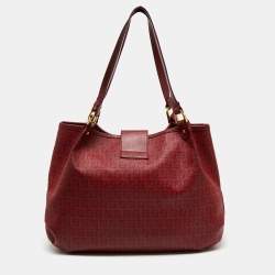 Pre Owned Fendi Red Zucchino Coated Canvas and Leather Chiusura Tote