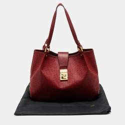 Pre Owned Fendi Red Zucchino Coated Canvas and Leather Chiusura Tote