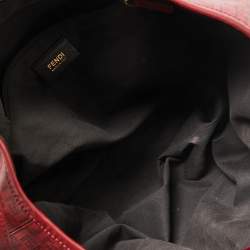 Pre Owned Fendi Red Zucchino Coated Canvas and Leather Chiusura Tote
