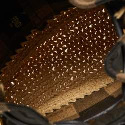 Pre Owned Fendi Beige/Black Pequin Raffia And Canvas FF Mini Mon Tresor Drawstring Bucket Bag