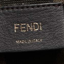 Pre Owned Fendi Beige/Black Pequin Raffia And Canvas FF Mini Mon Tresor Drawstring Bucket Bag