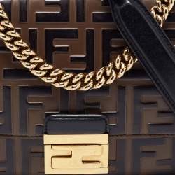 Pre Owned Fendi Black-Brown Zucca Leather Small Kan U Shoulder Bag