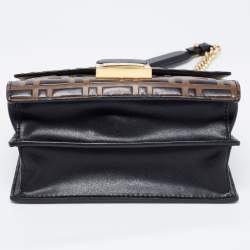 Pre Owned Fendi Black-Brown Zucca Leather Small Kan U Shoulder Bag