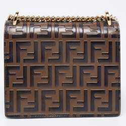 Pre Owned Fendi Black-Brown Zucca Leather Small Kan U Shoulder Bag