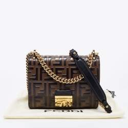 Pre Owned Fendi Black-Brown Zucca Leather Small Kan U Shoulder Bag