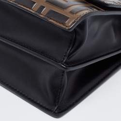 Pre Owned Fendi Black-Brown Zucca Leather Small Kan U Shoulder Bag