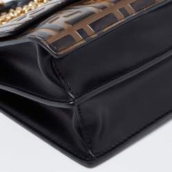Pre Owned Fendi Black-Brown Zucca Leather Small Kan U Shoulder Bag