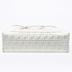 Pre Owned Fendi White Zucca PVC and Leather Runaway Shopper Tote