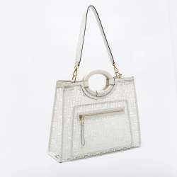 Pre Owned Fendi White Zucca PVC and Leather Runaway Shopper Tote