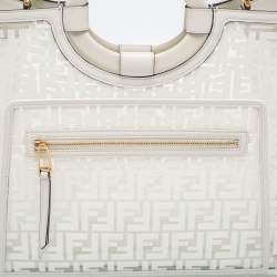 Pre Owned Fendi White Zucca PVC and Leather Runaway Shopper Tote