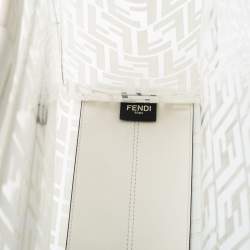 Pre Owned Fendi White Zucca PVC and Leather Runaway Shopper Tote