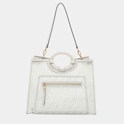 Pre Owned Fendi White Zucca PVC and Leather Runaway Shopper Tote