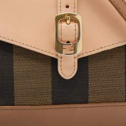 Pre Owned Fendi Brown/Beige Pequin Canvas And Leather Crossbody Bag