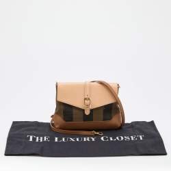 Pre Owned Fendi Brown/Beige Pequin Canvas And Leather Crossbody Bag