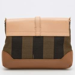 Pre Owned Fendi Brown/Beige Pequin Canvas And Leather Crossbody Bag