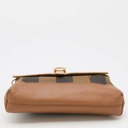 Pre Owned Fendi Brown/Beige Pequin Canvas And Leather Crossbody Bag