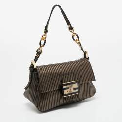 Pre Owned Fendi Bi Color Striped Leather Mini Mama Baguette Evening Bag