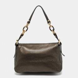 Pre Owned Fendi Bi Color Striped Leather Mini Mama Baguette Evening Bag