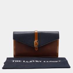 Pre Owned Fendi Black/Brown Leather and Patent Leather Trim Fendista Envelope Clutch