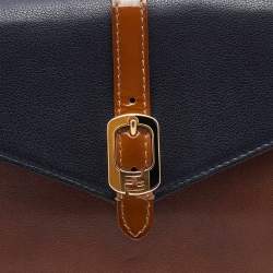 Pre Owned Fendi Black/Brown Leather and Patent Leather Trim Fendista Envelope Clutch