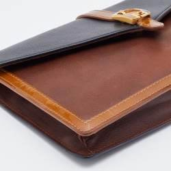 Pre Owned Fendi Black/Brown Leather and Patent Leather Trim Fendista Envelope Clutch