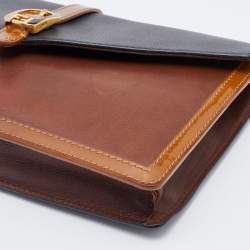 Pre Owned Fendi Black/Brown Leather and Patent Leather Trim Fendista Envelope Clutch