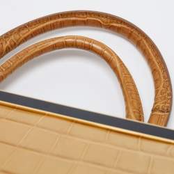 Pre Owned Fendi Beige/Black Crocodile and Patent Leather Medium 2Jours Tote