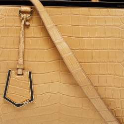Pre Owned Fendi Beige/Black Crocodile and Patent Leather Medium 2Jours Tote