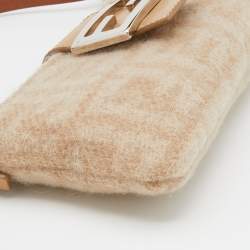Fendi Beige Zucca Wool and Leather Baguette