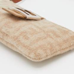 Fendi Beige Zucca Wool and Leather Baguette