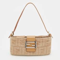 Fendi Beige Zucca Wool and Leather Baguette