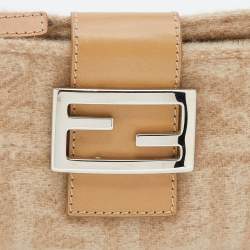Fendi Beige Zucca Wool and Leather Baguette