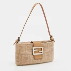 Fendi Beige Zucca Wool and Leather Baguette